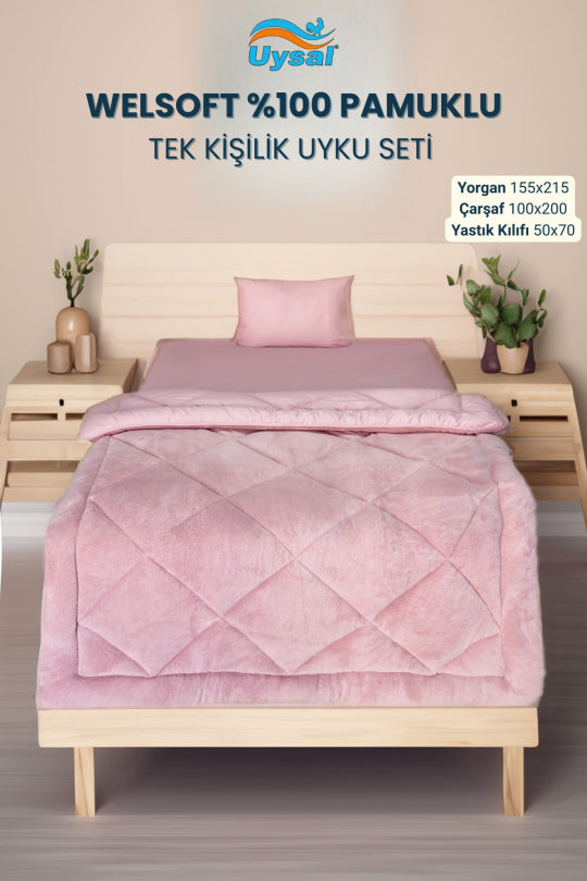 Uysal Home Welsoft Uyku Seti %100 Pamuklu Akfil Pudra Tek Kişilik