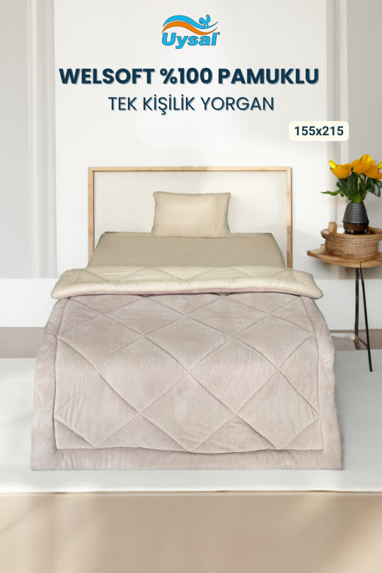 Uysal Home Welsoft Yorgan %100 Pamuklu Akfil Bej Tek Kişilik