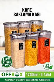 OFFBOX 6 Adet 12 Parça 1,7 Litre Jumbo Boy Kare Erzak Saklama Kabı Seti 20 Etike