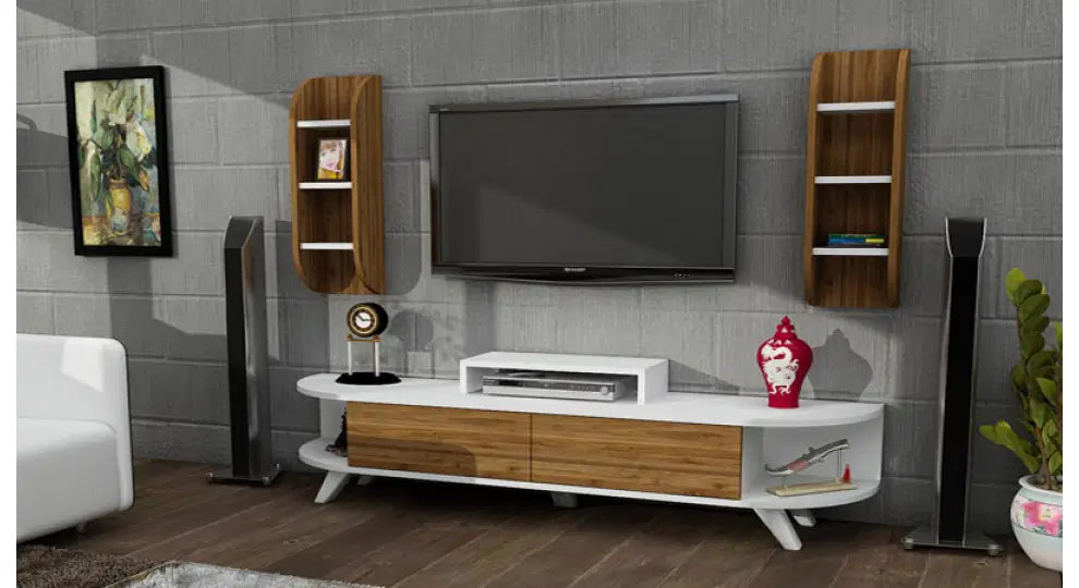 FLYMOB Aral Ceviz beyaz Tv Ünitesi
