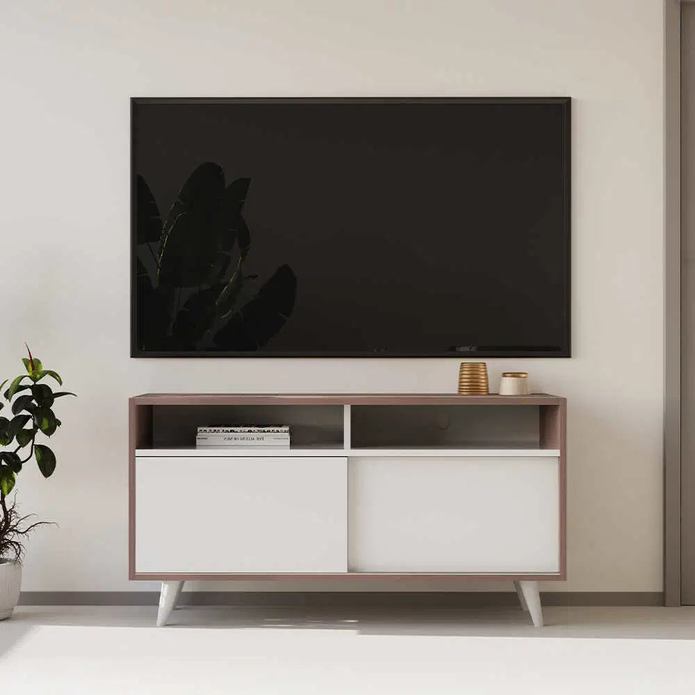 ADORE Retro Slide Tv Sehpası Latte-Mat Lake Beyaz 120x60x40 cm