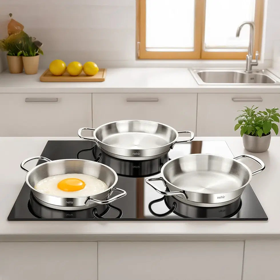 NEHIR Silver Çelik 3 Parça İtalyan Omlet Sahan Seti (16-18-20 cm)