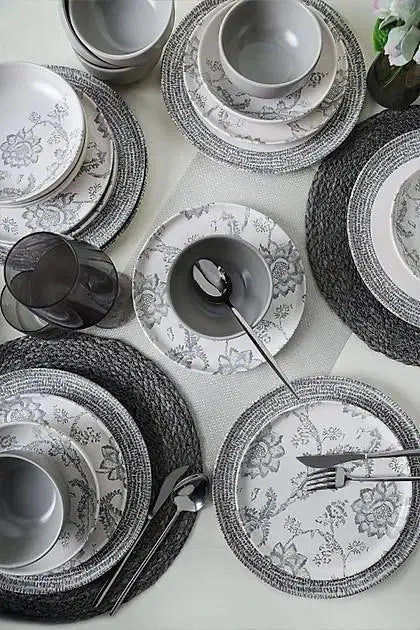 KERAMIKA Keraart Silver Bloom Yemek Takımı 24 Parça 6 Kişilik 21469-70-71