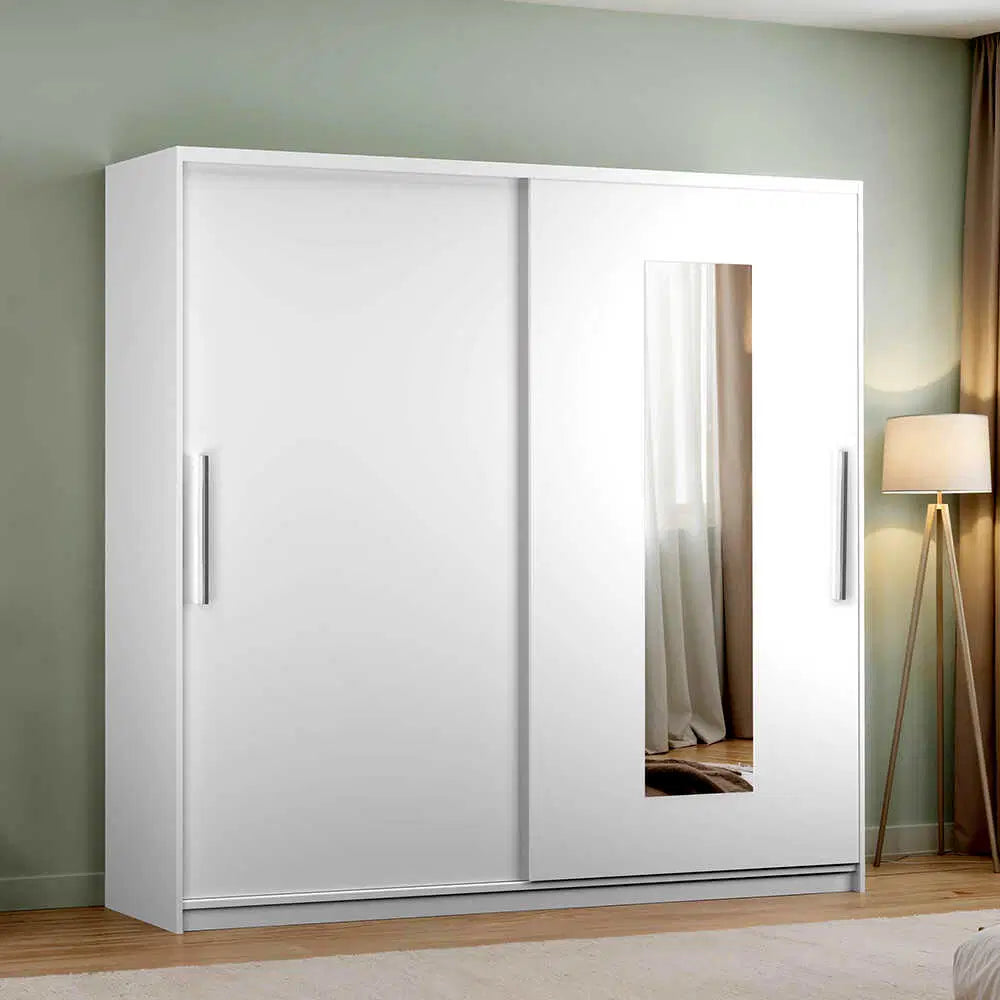 ADORE Elit Plus Aynalı Sürgülü Gardırop-Mat Beyaz 210x207x60 cm (GxYxD)