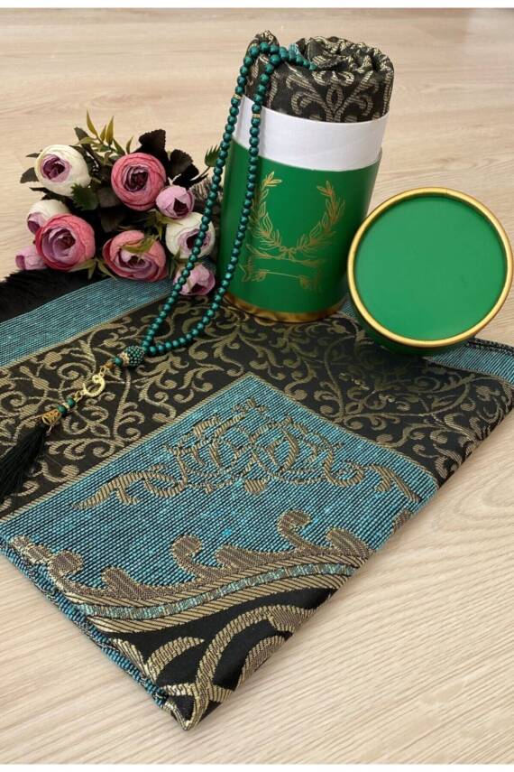 Çeyizlik Hediyelik Kutulu Yeşil Seccade Seti Lüks Tafta Seccade (YEŞİL)
