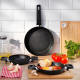 SCHAFER Black Stone 3'lü Siyah Tava + Sahan Seti