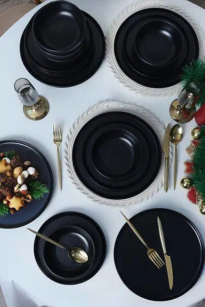 KERAMIKA Nordic Mat Siyah Yemek Takımı 18 Parça 6 Kişilik 956