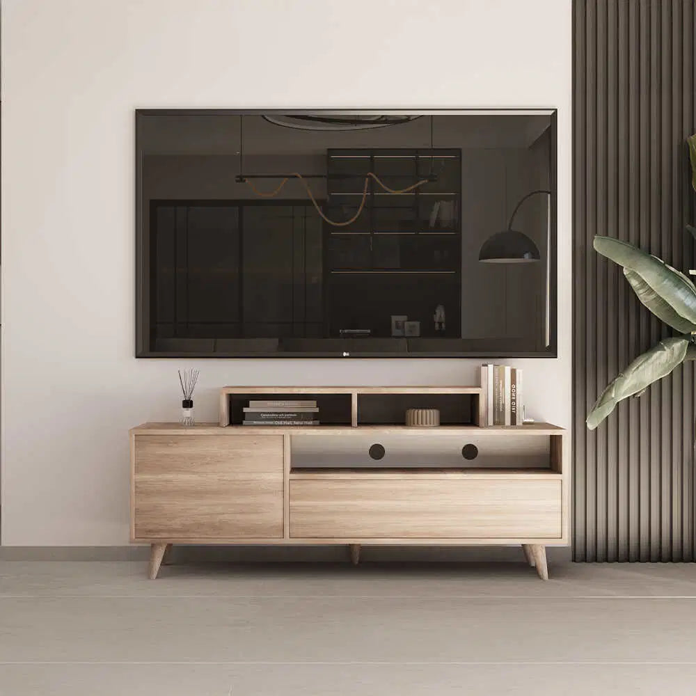 ADORE Retro Wide Tv Sehpası - Açık Ceviz (Tori) 150x53x40 cm