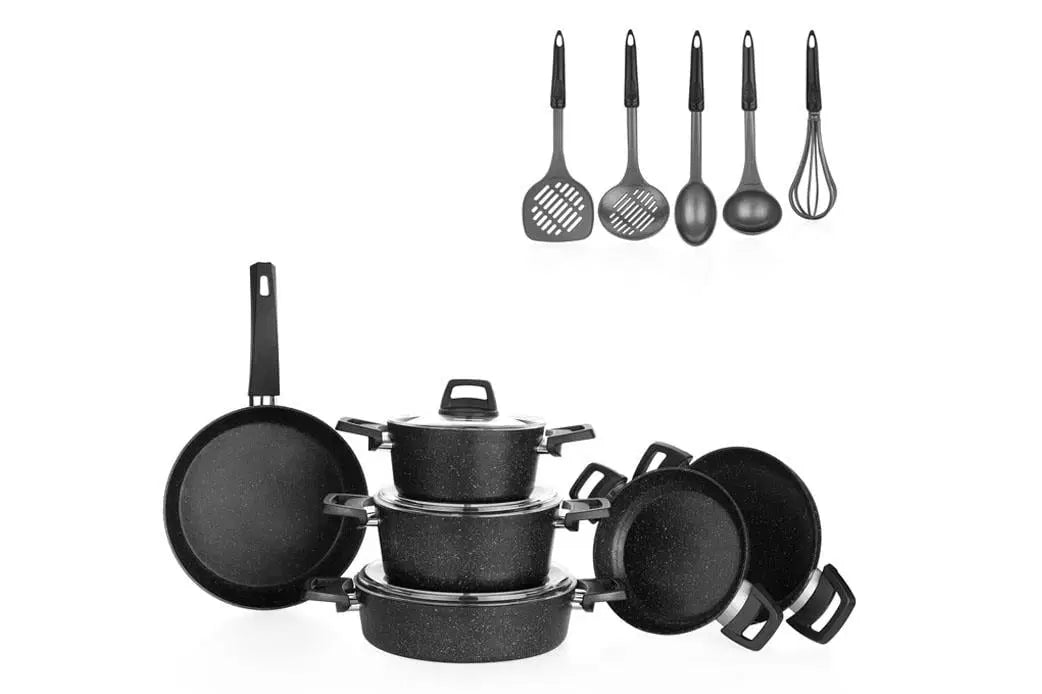 SCHAFER Black Stone Siyah Tencere Seti - 14 Parça