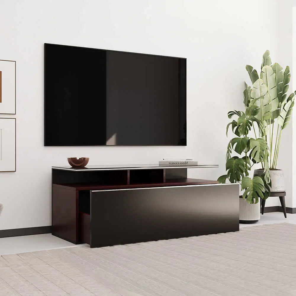 ADORE Vision Çekmeceli Tv Sehpası - Sonoma-Parlak Lake Siyah 117x48x40 cm