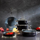 SCHAFER Gastronomie Master Seramik Derin Tencere 24cm - Siyah/Gri