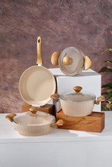 TAC Ev Dilim 7 Parça Granit Tencere Seti Krem