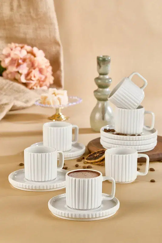 KITCHEN LIFE 6 Kişilik Çizgili Modern Tasarımlı Kahve Fincanı Takımı