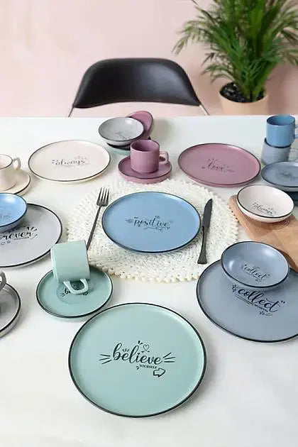 KERAMIKA Keraart Rainbow Motto Kahvaltı Takımı 24 Parça 6 Kişilik