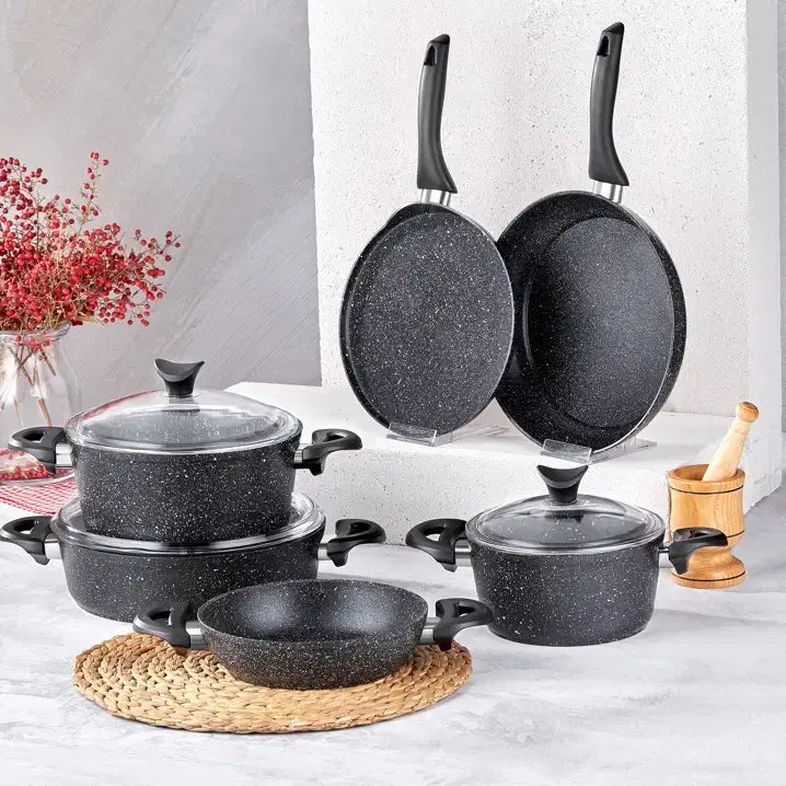 TAC EV Taç Mastercook Pro 9 Parça Granit Tencere Seti Siyah