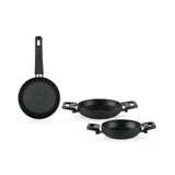 SCHAFER Black Stone 3'lü Siyah Tava + Sahan Seti