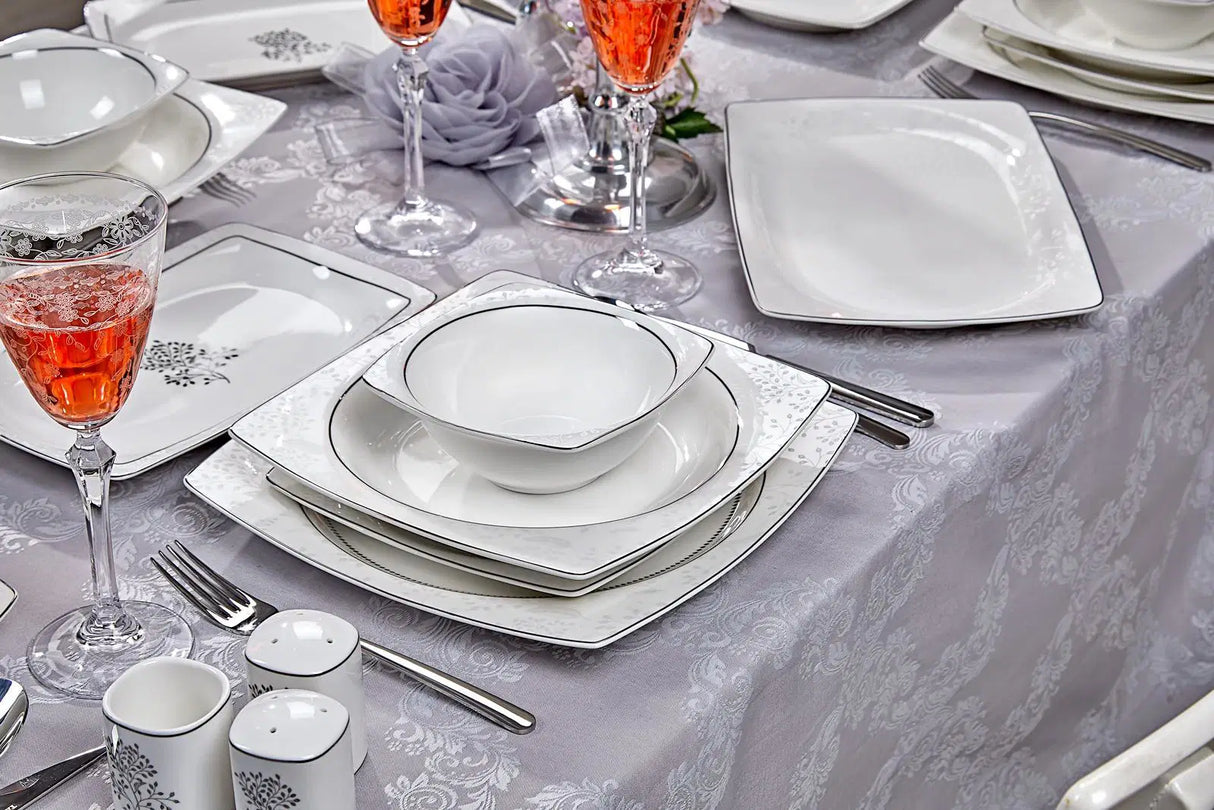TAC EV Real Bone Tia Platin 12 Kişilik Yemek Takımı - 60 Parça