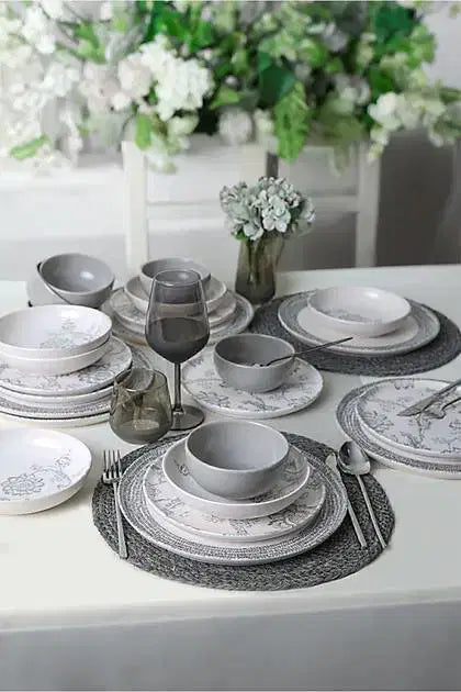 KERAMIKA Keraart Silver Bloom Yemek Takımı 24 Parça 6 Kişilik 21469-70-71