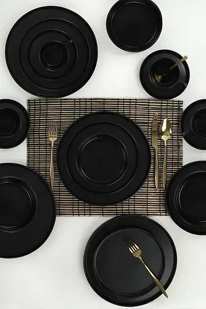 KERAMIKA Mat Siyah Stackable Yemek/Kahvaltı Takımı 20 Parça 4 Kişilik