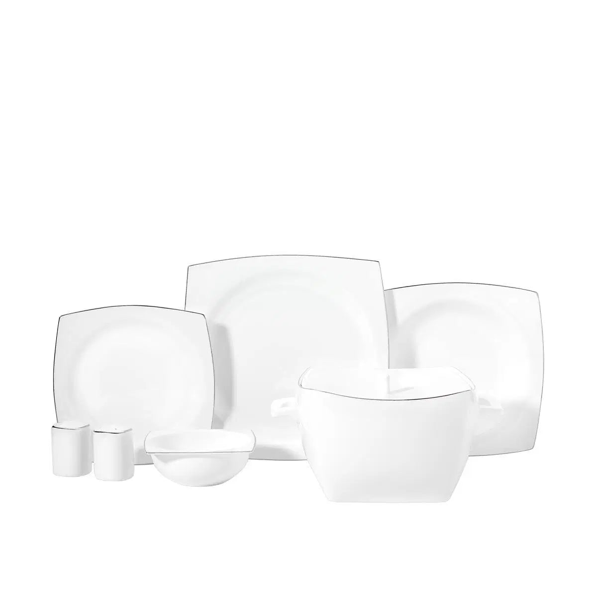 KORKMAZ Bone Collection 60 Parça Kare Yemek Takımı Platin A8458