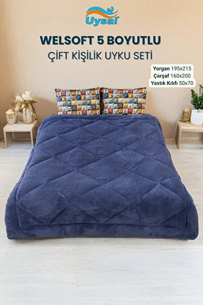 UYSAL WELSOFT 5 BOYUTLU ÇİFT KİŞİLİK UYKU SETİ 195X215 LACİVERT