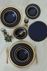KERAMIKA Mat Lacivert Gold Fileli Yemek Takımı 24 Parça 6 Kişilik