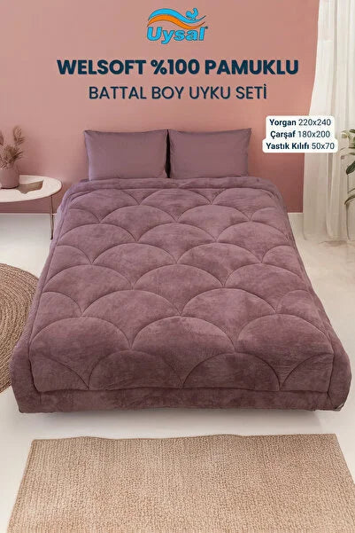 UYSAL WELSOFT AKFİL MİDYE DESEN BATTAL BOY UYKU SETİ GÜL KURUSU 220x240