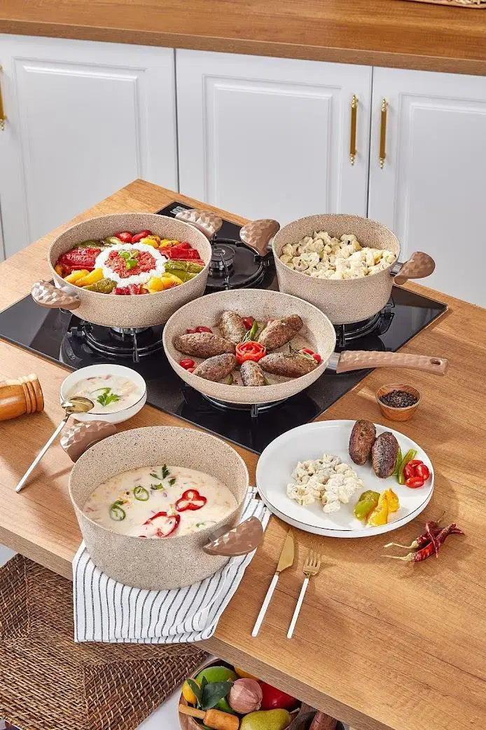 TAÇ EV Stone 7 Parça Granit Tencere Seti Cappuccino
