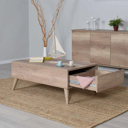 ADORE Retro Dikdörtgen Orta Sehpa - Açık Ceviz (Tori) 110x45x65 cm
