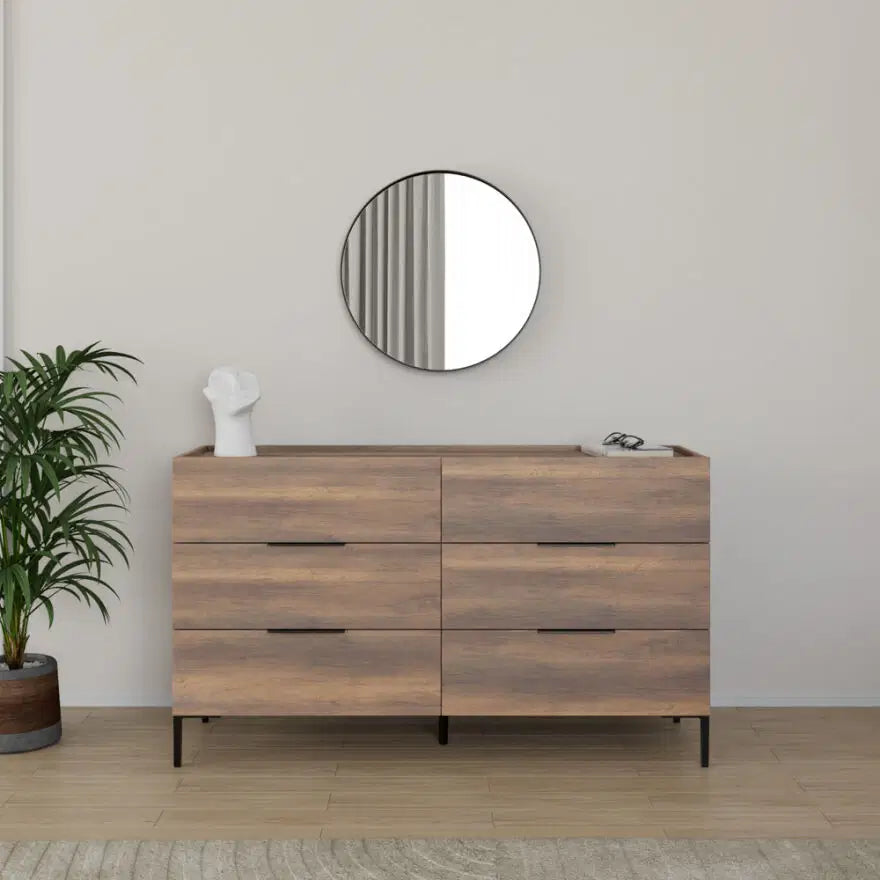 ADORE Oryana 6 Çekmeceli Şifonyer-Koyu Ceviz 140x81x44 cm