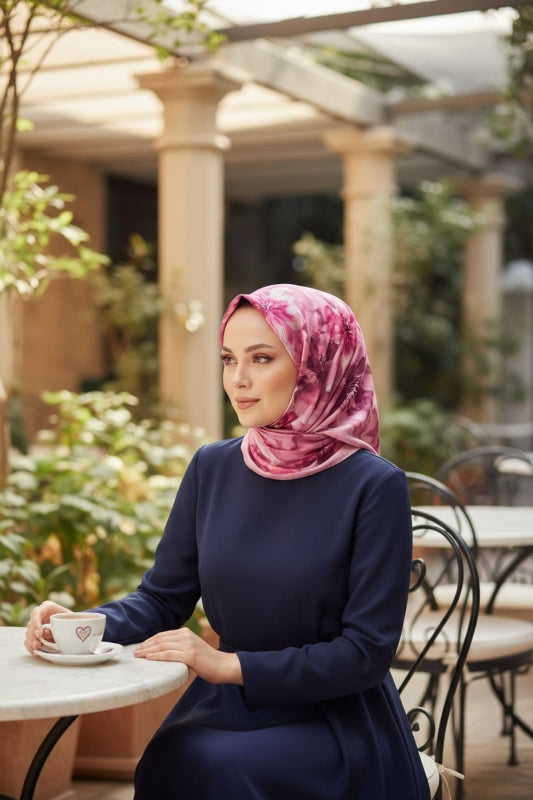 Afvente - Manolya Çiçek Desen Pembe Soft Pamuk Eşarp