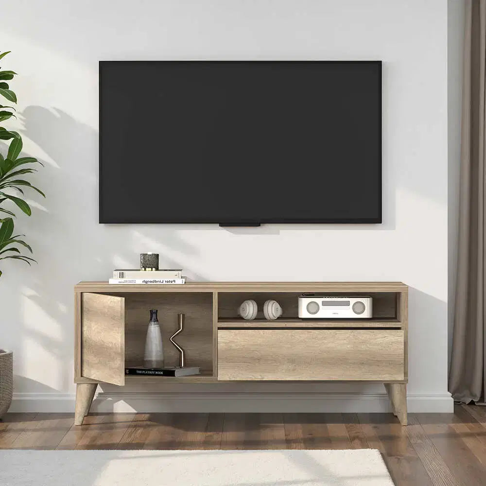 ADORE Retro Çekmeceli Tv Sehpası - Açık Ceviz (Tori) 120x50x40 cm