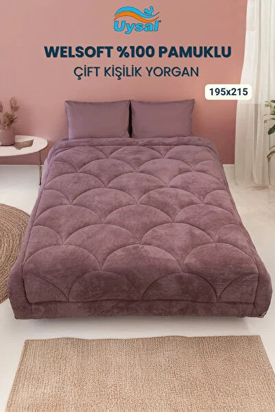 UYSAL WELSOFT AKFİL MİDYE DESEN ÇİFT KİŞİLİK YORGAN GÜL KURUSU 195x215