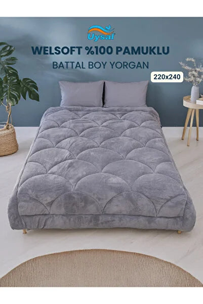 UYSAL WELSOFT AKFİL MİDYE DESEN BATTAL BOY YORGAN ANTRASİT 220x240