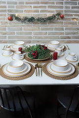 KERAMIKA Mat Beyaz Gold Fileli Stackable Yemek / Kahvaltı Takımı 20 Parça