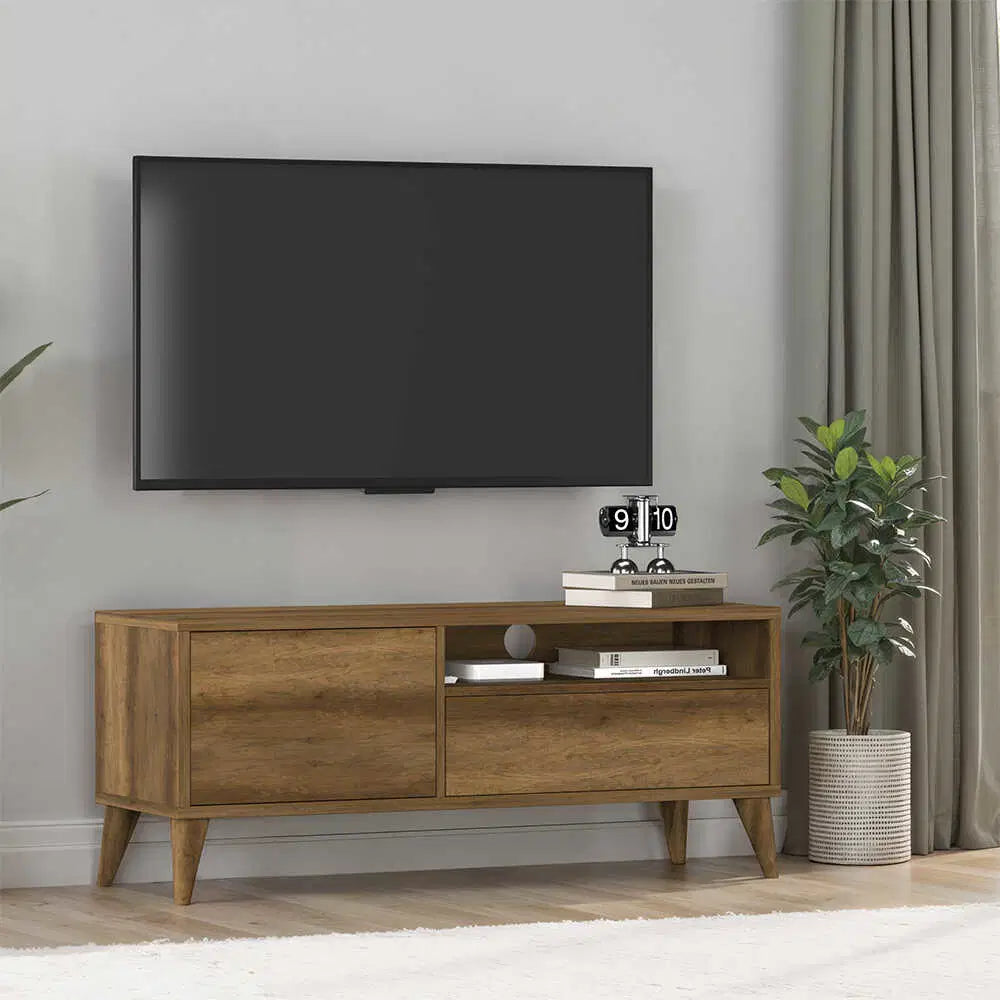 ADORE Retro Çekmeceli Tv Sehpası - Koyu Ceviz (Oslo Ceviz) 120x50x40 cm