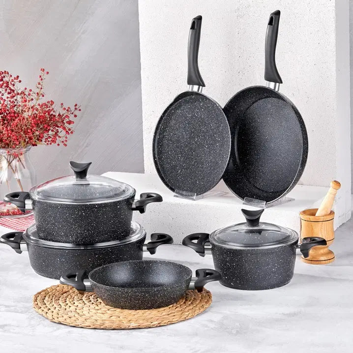 TAC EV Taç Mastercook Pro 9 Parça Granit Tencere Seti Siyah