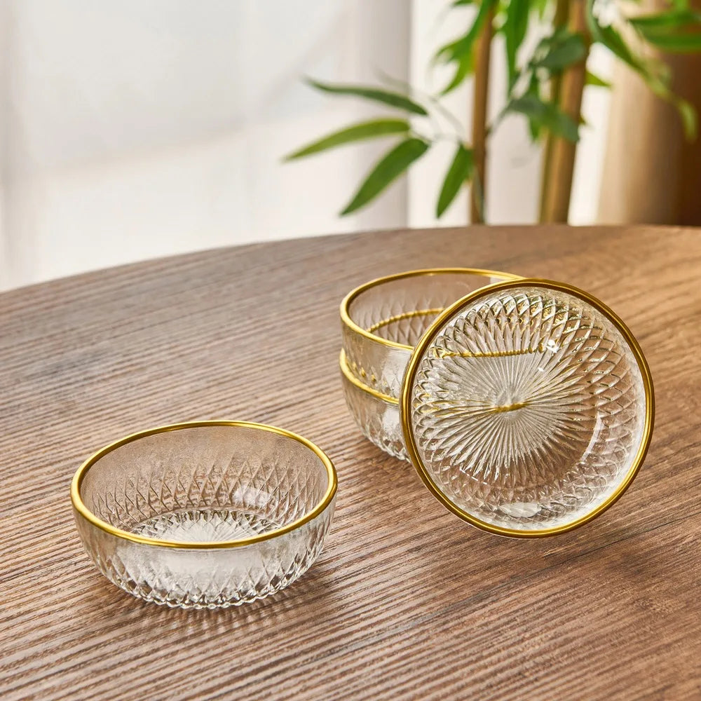 Evidea Kitchen Zelazo 4'lü Kase Seti - Şeffaf / Altın - 11,5 cm