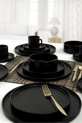 KERAMIKA Mat Siyah Stackable Yemek/Kahvaltı Takımı 20 Parça 4 Kişilik