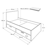 ADORE Base Tek Kişilik 2 Çekmeceli Karyola - İtalyan Meşe-Mat Beyaz 110x105x204