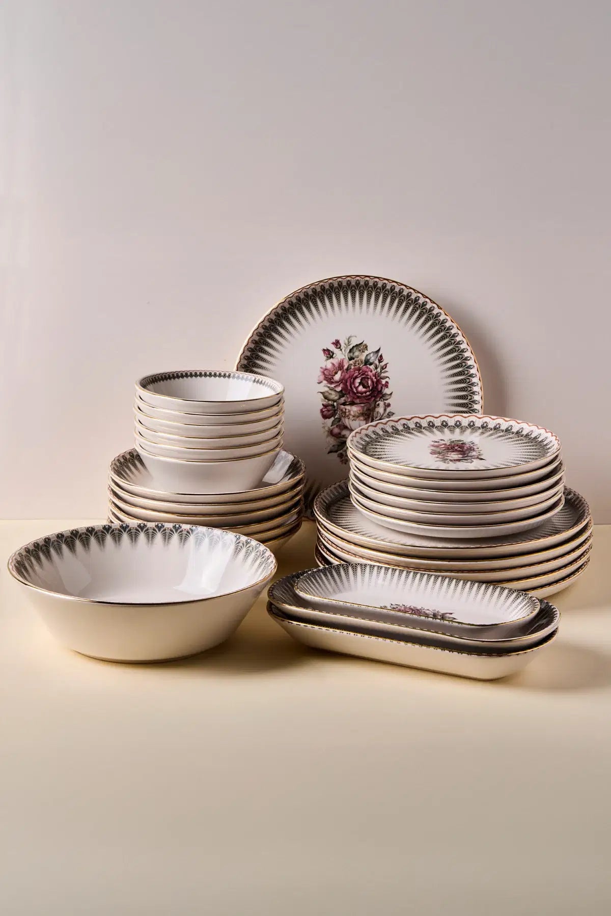 PEROTTI Antique Altin Yaldizli Stoneware - 27 Parça Yemek Takimi