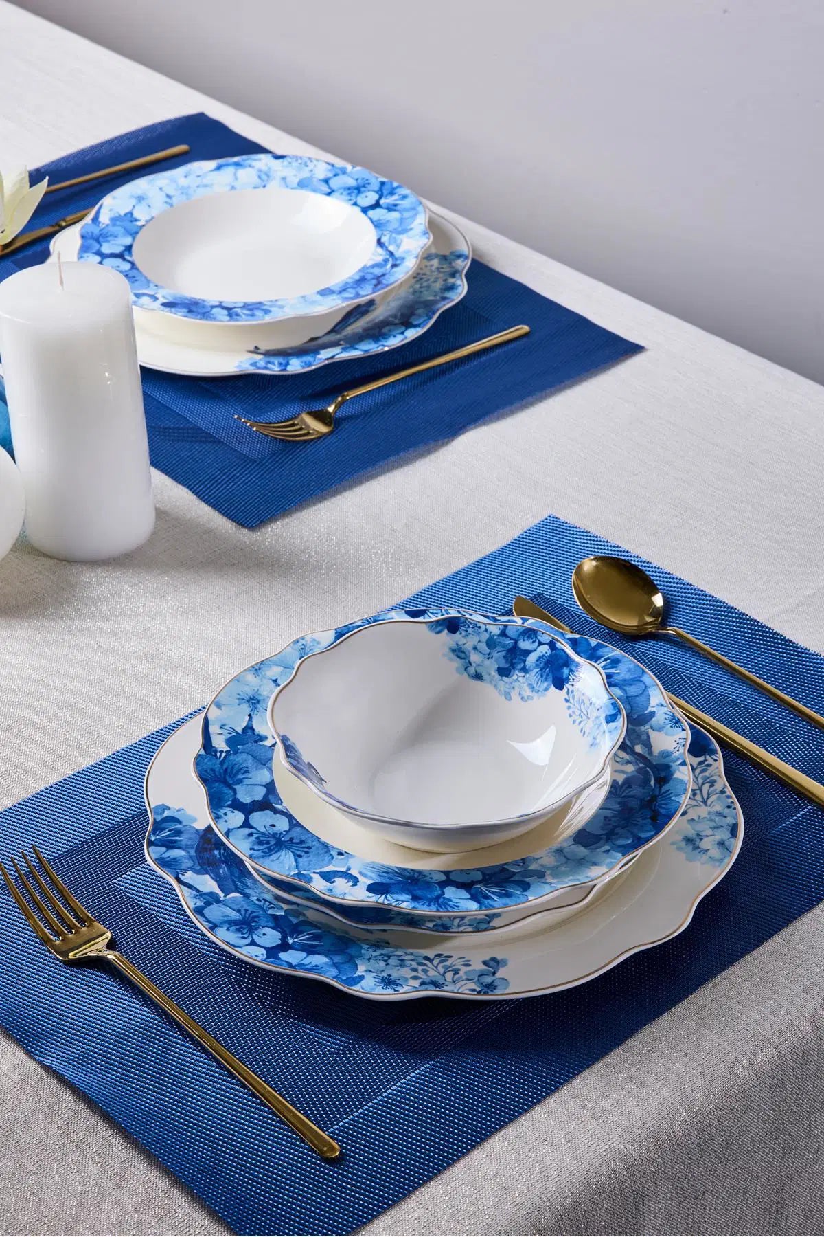 PEROTTI Porselen Blue Bird Bone - 24 Parça Yemek Takimi