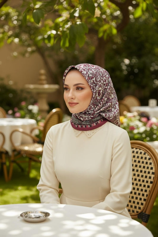 Afvente - Etnik Desen Bordo Soft Pamuk Eşarp