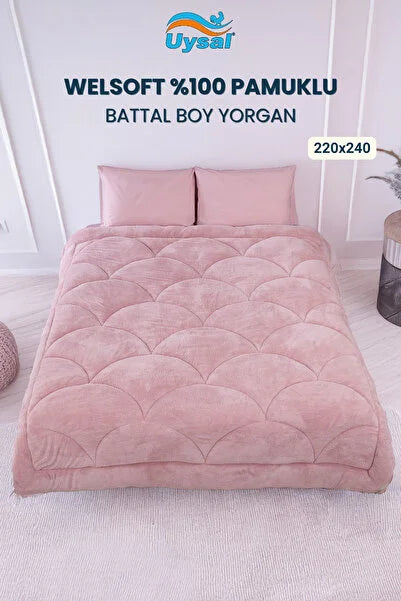 UYSAL WELSOFT AKFİL MİDYE DESEN BATTAL BOY YORGAN PUDRA 220x240