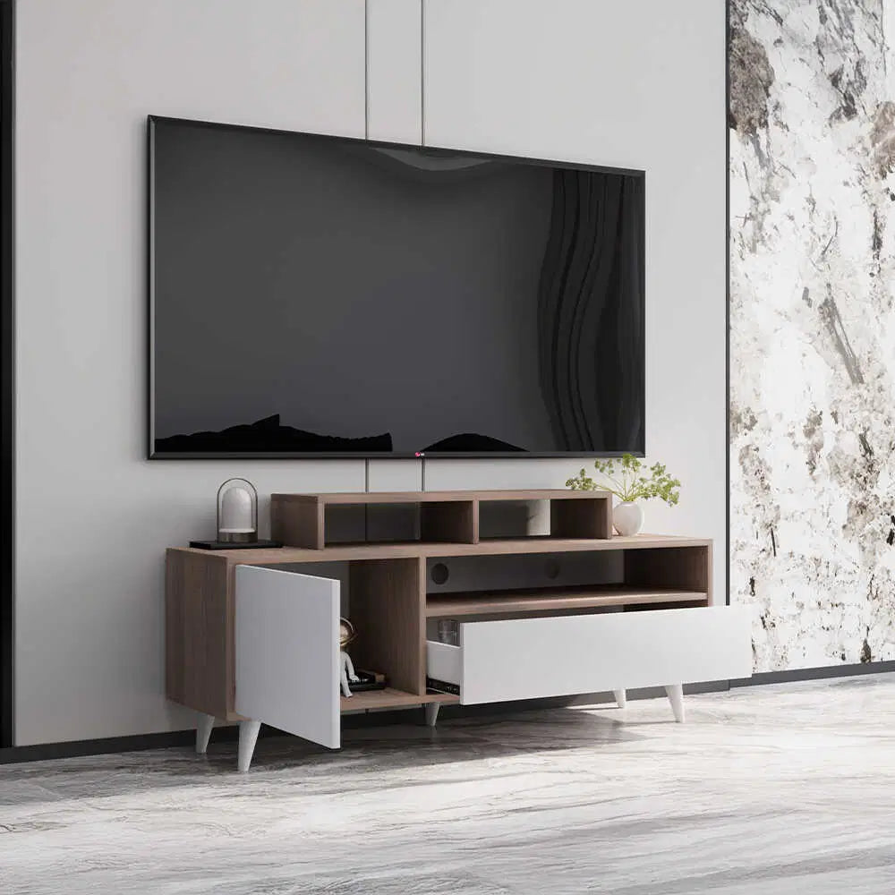 ADORE Retro Wide Tv Sehpası - Latte- Mat Lake Beyaz 150x53x40 cm