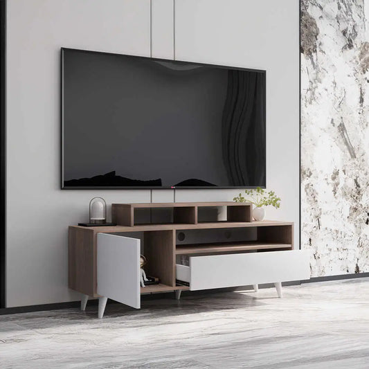 ADORE Retro Wide Tv Sehpası - Latte- Mat Lake Beyaz 150x53x40 cm