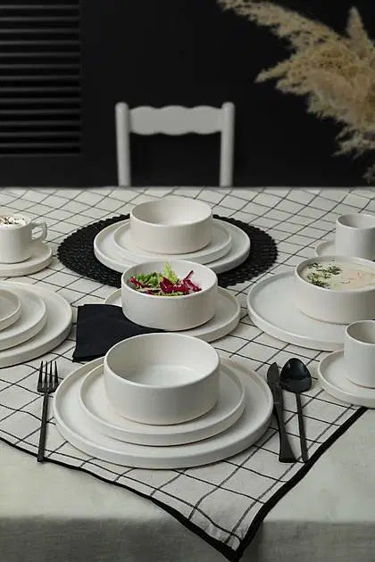 KERAMIKA Mat Beyaz Stackable Yemek/Kahvaltı Takımı 20 Parça 4 Kişilik