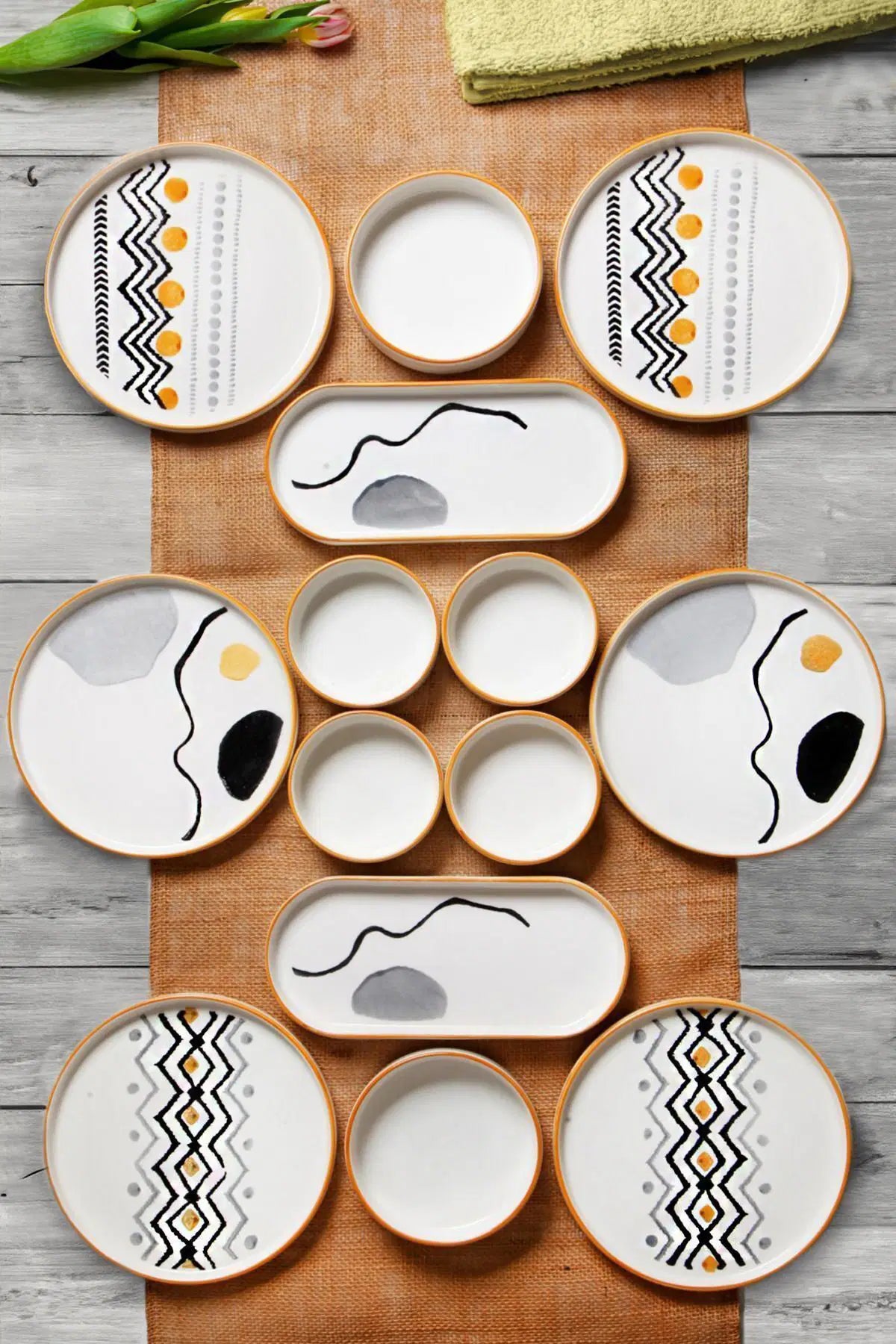 KITCHEN LIFE 14 Parça 6 Kişilik Axial Stackable Kahvaltı Takımı Lüx Kahvaltılık