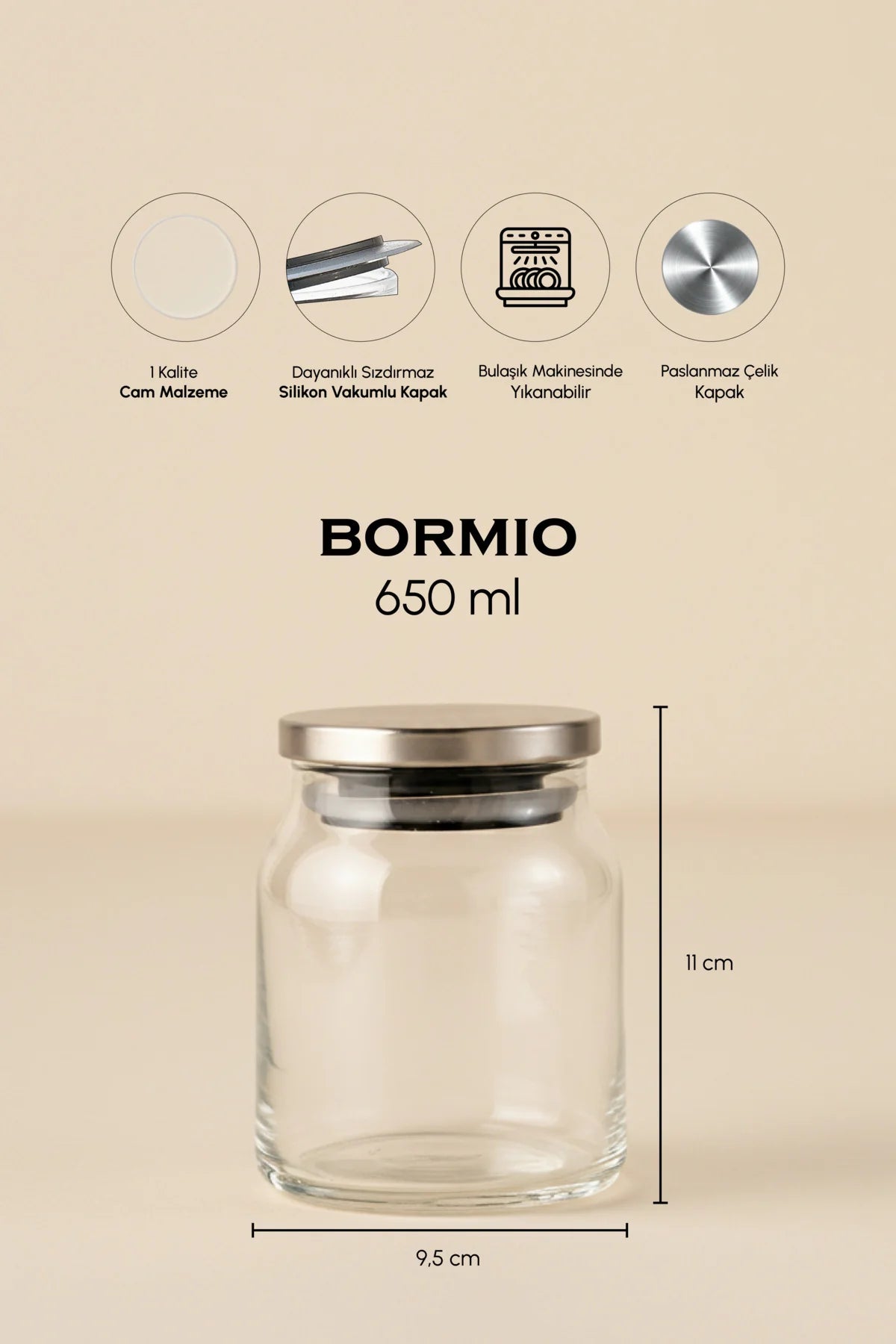 PEROTTİ Bormio Metal Kapaklı 3'lü Vakumlu Cam Kavanoz Seti