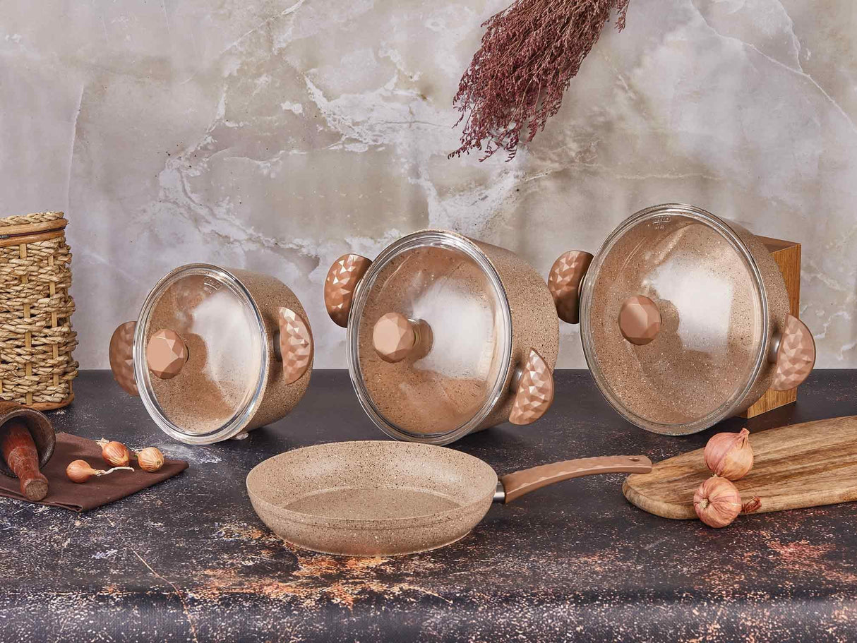 TAÇ EV Stone 7 Parça Granit Tencere Seti Cappuccino